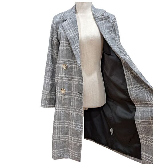 L'Academie Los Angeles Amira Women's Grey Plaid Coat Size XS - Picture 7 of 11